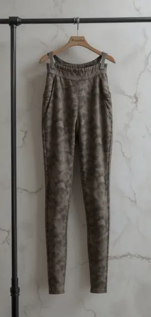 Brown tie-dye cotton leggings with an elastic waistband and side pockets.