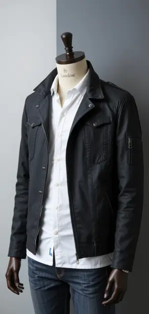 Black linen jacket with a white shirt for a polished, urban style.