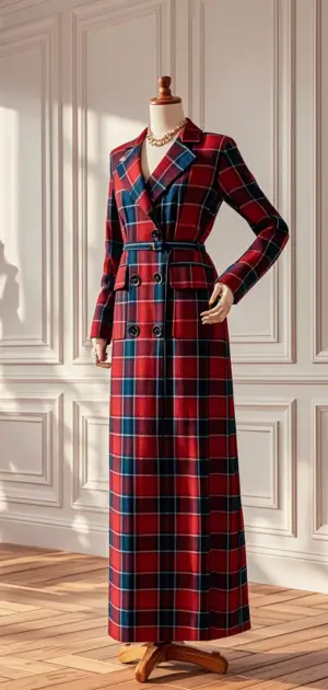 Red plaid maxi dress for women’s festive looks.