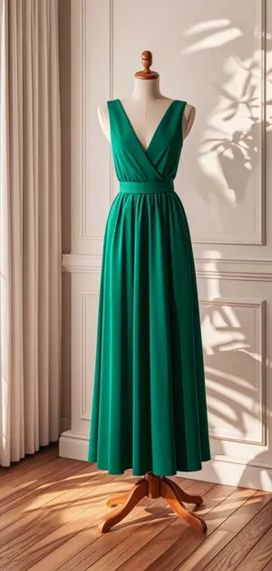 A tiered olive-green maxi dress styled with sneakers.
