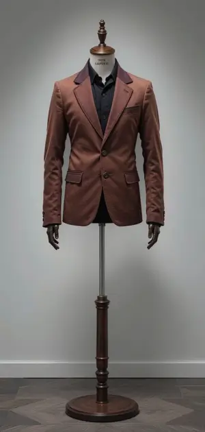 Dark brown blazer styled with a black shirt, creating a sharp, bold look.