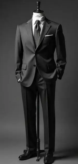 Classic black suit with a white pocket square