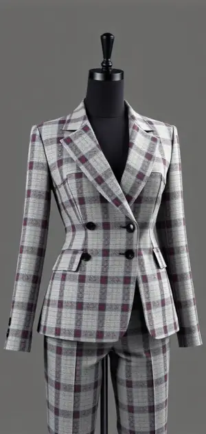 grey plaid double-breasted blazer with matching trousers