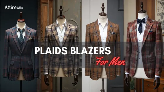 A selection of plaid blazers for men in different colors and designs.