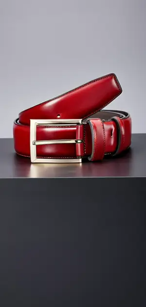 Deep red leather belt with a silver buckle