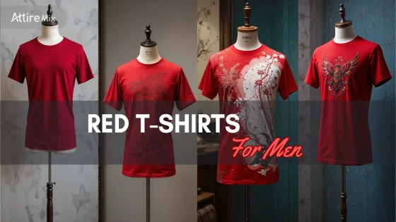 A variety of red T-shirts for men, from plain to printed styles.