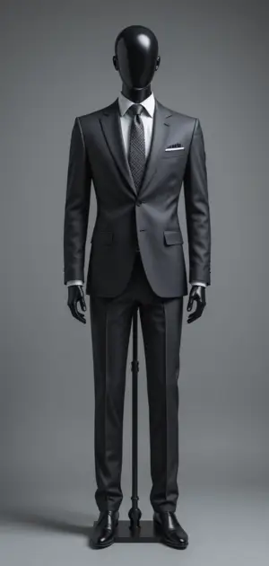 Sleek charcoal grey suit with a modern silhouette