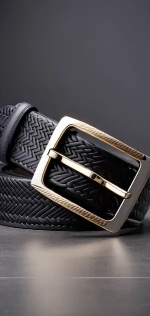A black braided Rubber belt with a gold buckle.