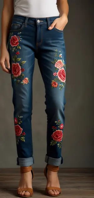 High-waist flare jeans with a 70s retro-inspired silhouette.