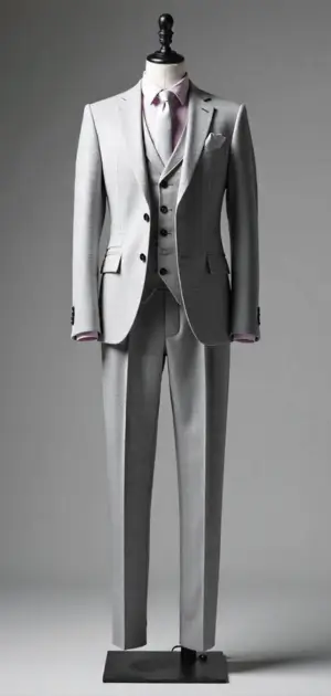 Light grey three-piece suit with a subtle texture.