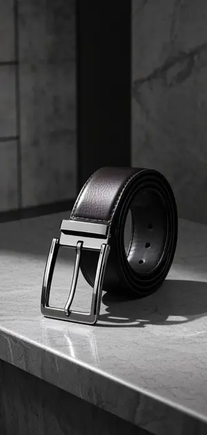 Classic black leather belt with silver buckle
