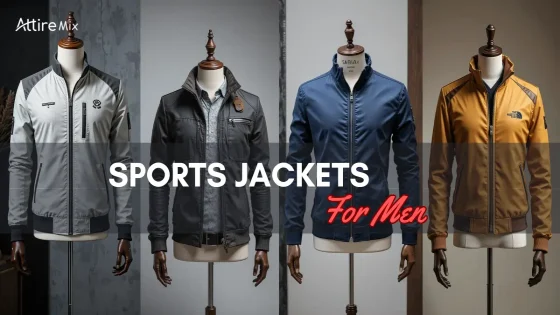 Four stylish men's sports jackets displayed on mannequins.
