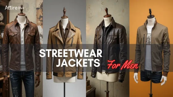 A selection of stylish men’s streetwear jackets in bold and neutral tones.
