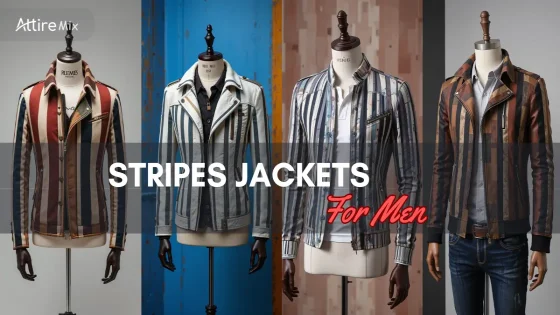 Four stylish men's jackets with bold striped designs in various colors.