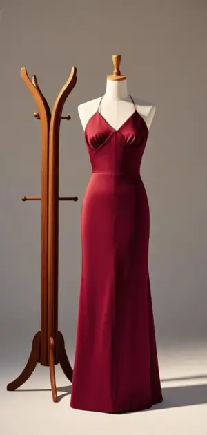 A model in a plain beige maxi dress at a summer wedding.