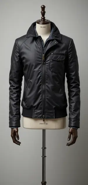 Black travel jacket with a modern, lightweight design for everyday wear.