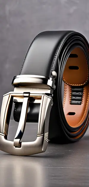A black leather belt with an automatic silver buckle.