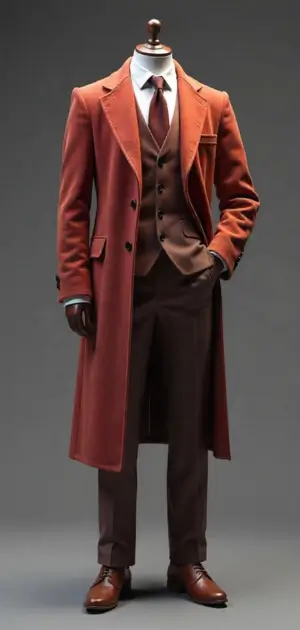 Warm brown Coats with a burnt orange overcoat.
