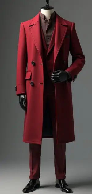 Elegant deep red Coats with matching long overcoat and gloves