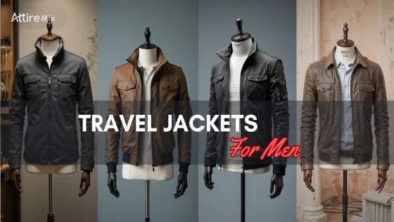 A selection of stylish men's travel jackets, perfect for any trip.
