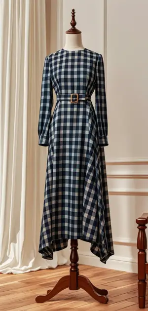 Plaid maxi dress with pockets and long skirt.