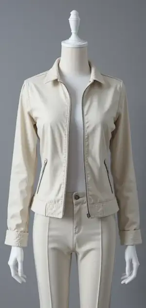 Minimalist beige zip-up jacket with a clean-cut design.