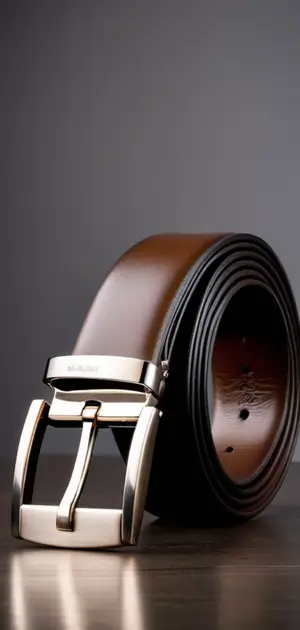 A two-tone brown leather belt with a modern automatic buckle.