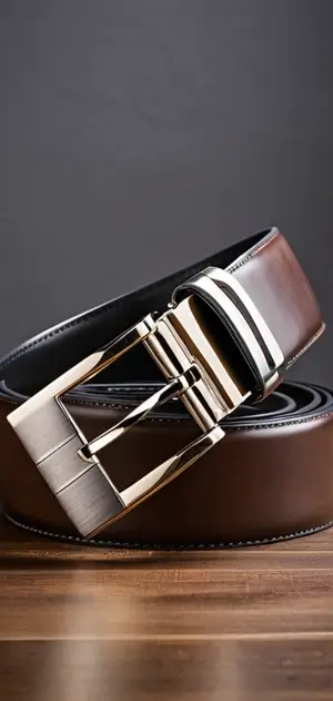 A brown leather belt with an automatic silver buckle.