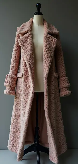 Long blush pink teddy coat with a relaxed fit.