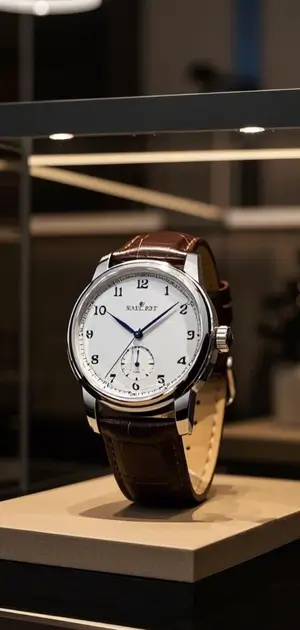 Vintage-inspired silver watch with a white dial and brown leather strap.