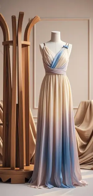 Elegant chiffon pastel maxi dress with soft hues.
