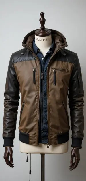 A travel-friendly brown and black jacket with stylish layering.