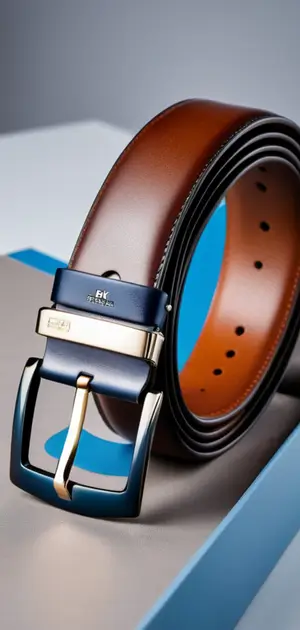 Brown leather belt with black and gold buckle