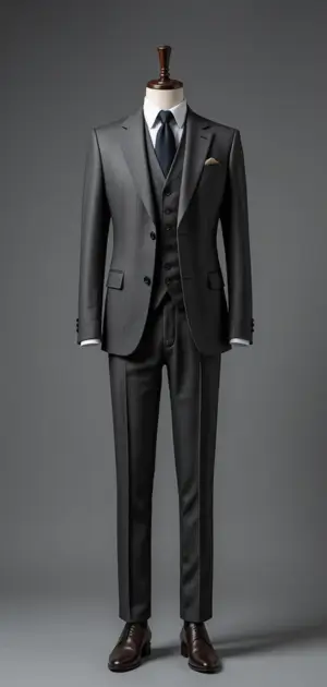 Sleek black three-piece suit with a minimalist design.