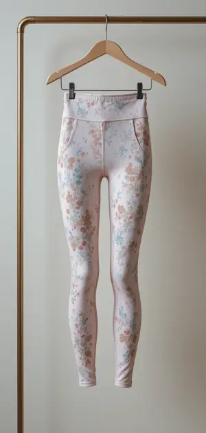 High-waisted pastel leggings featuring a soft and intricate floral design.