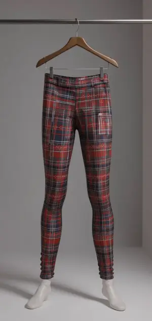 High-waisted red plaid leggings with a classic tartan pattern.