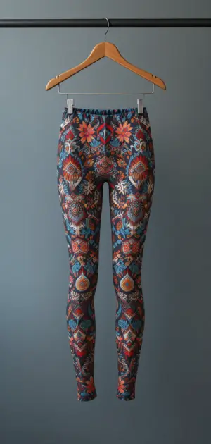 Colorful high-waisted leggings featuring an intricate boho pattern.