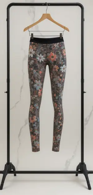 Slim-fit leggings with intricate floral detailing in soft autumn shades.