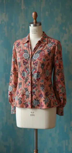 A button-down rose blouse with bold floral prints is ideal for casual and chic styling.