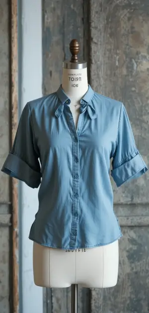 Blue short-sleeve button-up shirt with a relaxed and casual style.