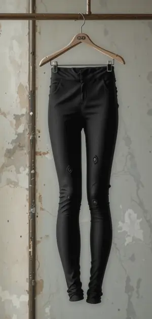 Fitted black leggings featuring embroidered knee detailing.