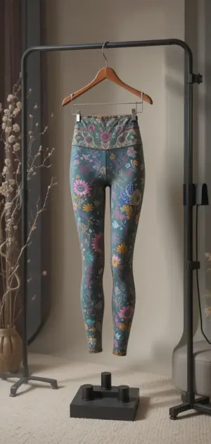 Stylish green leggings featuring a vintage-inspired floral print.