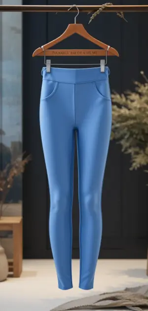 Light blue leggings featuring a high waist and functional side pockets.