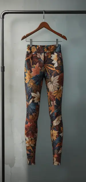 High-waisted leggings with an autumn floral print in warm, rich colors.