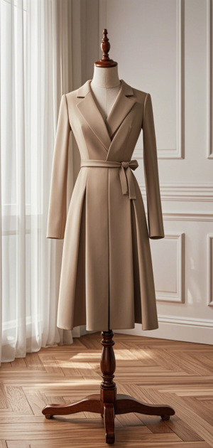 Elegant neutral formal dress perfect for wedding guests.