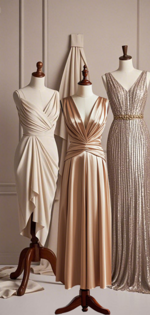 Elegant neutral satin maxi dress for formal occasions.
