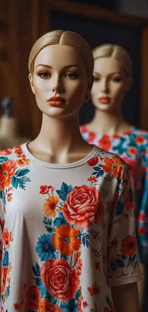 Bold floral graphic tee paired with black trousers