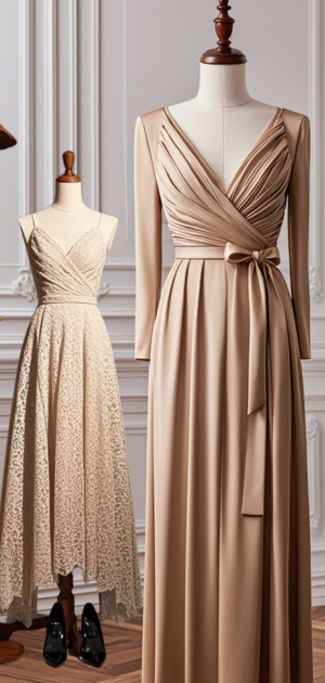 Neutral formal dress designed for various body types.