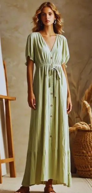 Eco-friendly organic cotton summer maxi dress in natural tones