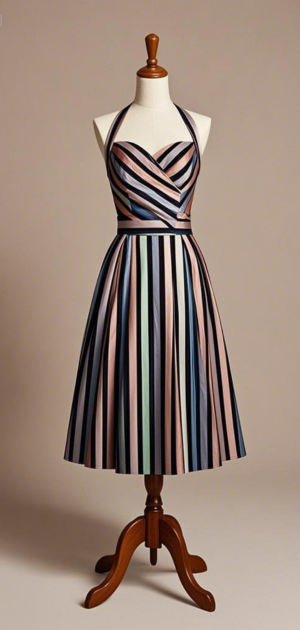Woman accessorizing a striped midi dress